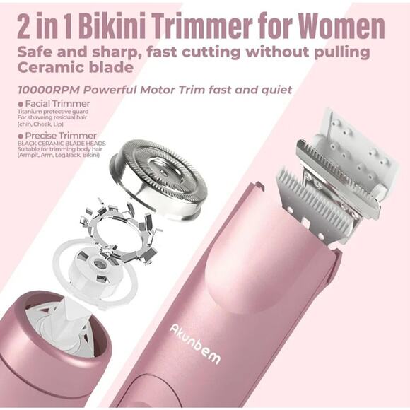 2 in 1 Womens Electric Bikini Razor Dual Head Waterproof Wet & Dry Use Razor - Picture 2 of 9